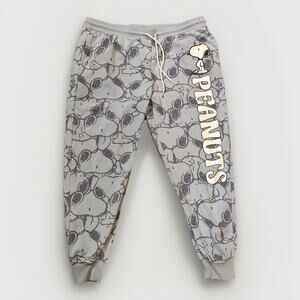 Peanuts Snoopy Jogger Sweatpants XXXL Gray All Over Print Drawstring